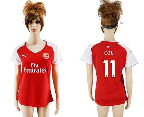 Women's Arsenal #11 Ozil Home Soccer Club Jersey - Click Image to Close